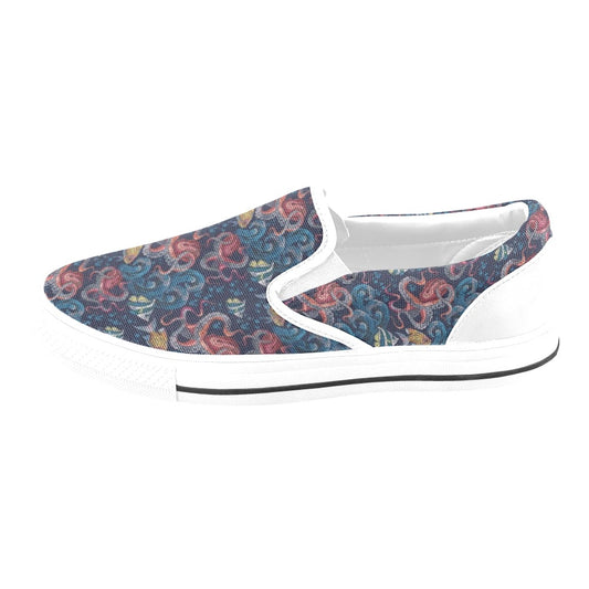 Underwater Giant Squid Print Design LKS302 White Slip Ons Canvas Women's Shoes