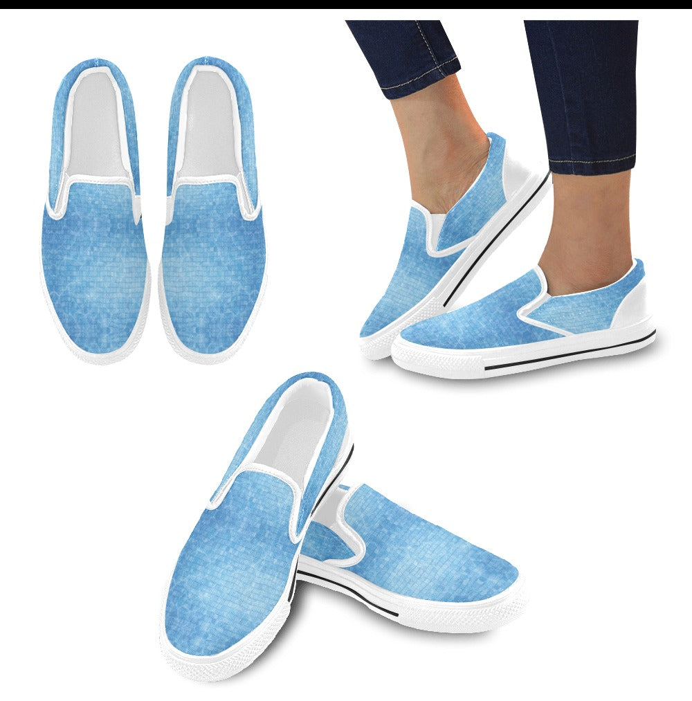 Swimming Pool Print Design LKS302 White Slip Ons Canvas Women's Shoes