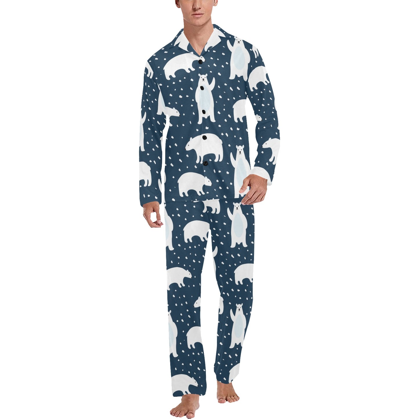 Polar Bear Pattern Print Design A02 Men's Long Pajama Set