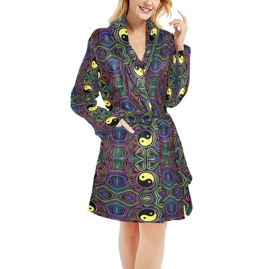 Yin Yang Neon Color Design Print Women's Fleece Robe