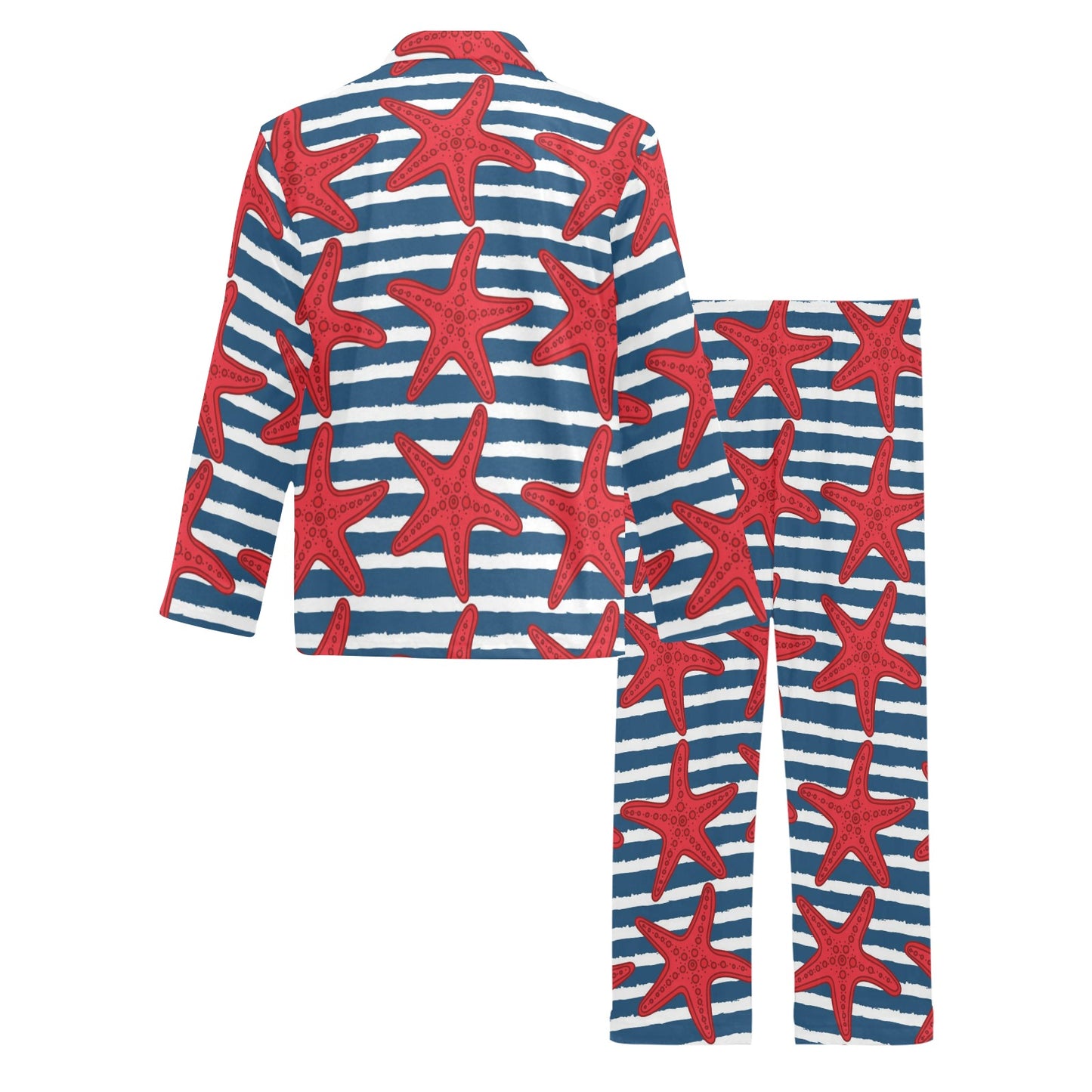 Starfish Red Pattern Print Design 02 Men's Long Pajama Set