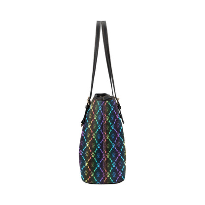 Paw Rainbow Print Leather Tote Bag