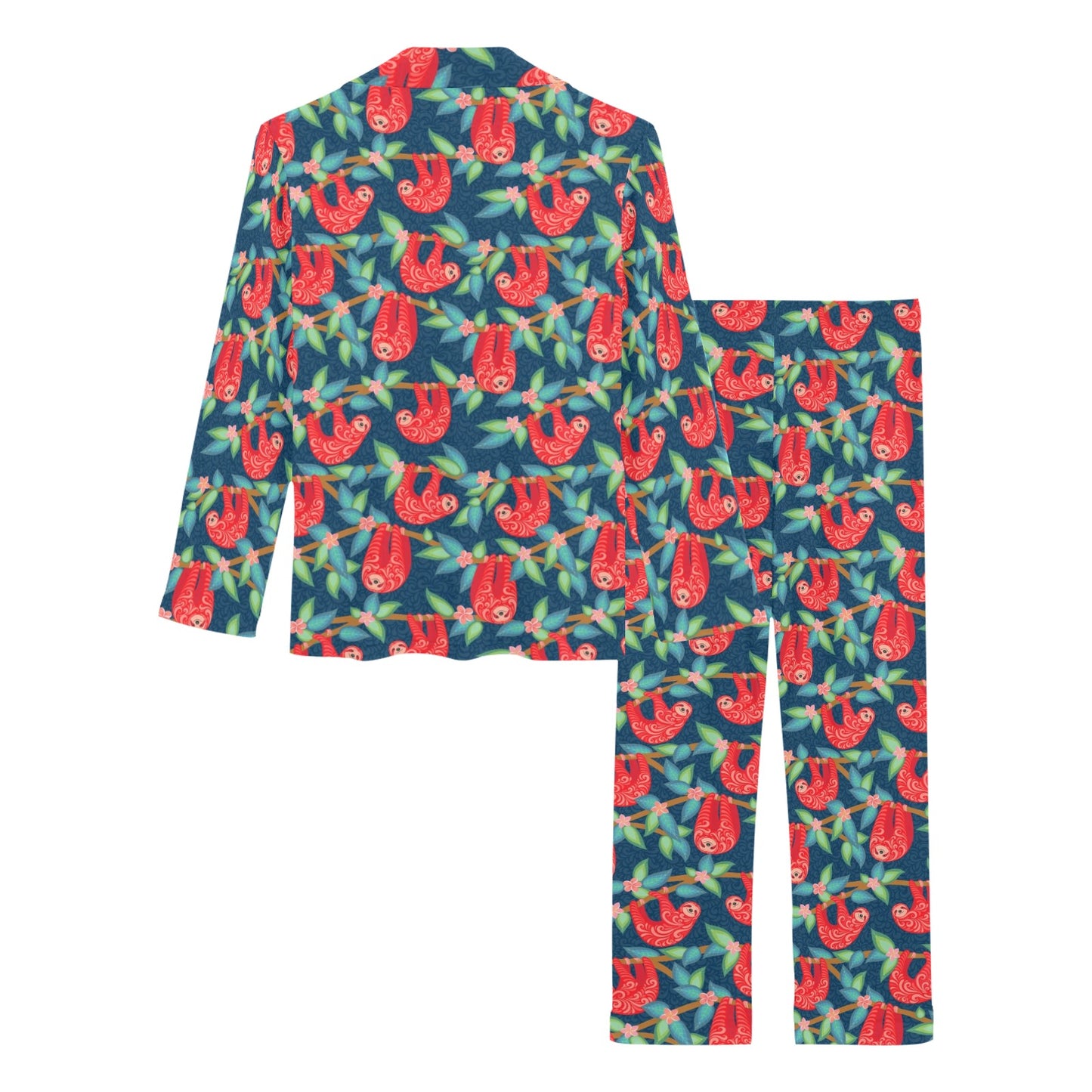 Sloth Red Design Themed Print Women's Long Pajama Set