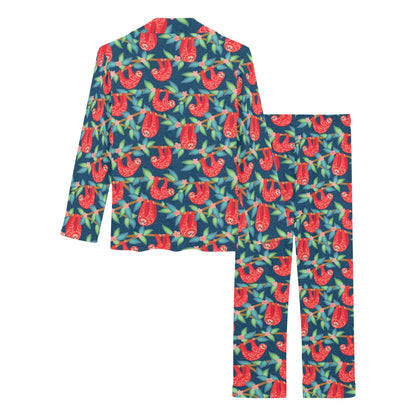 Sloth Red Design Themed Print Women's Long Pajama Set