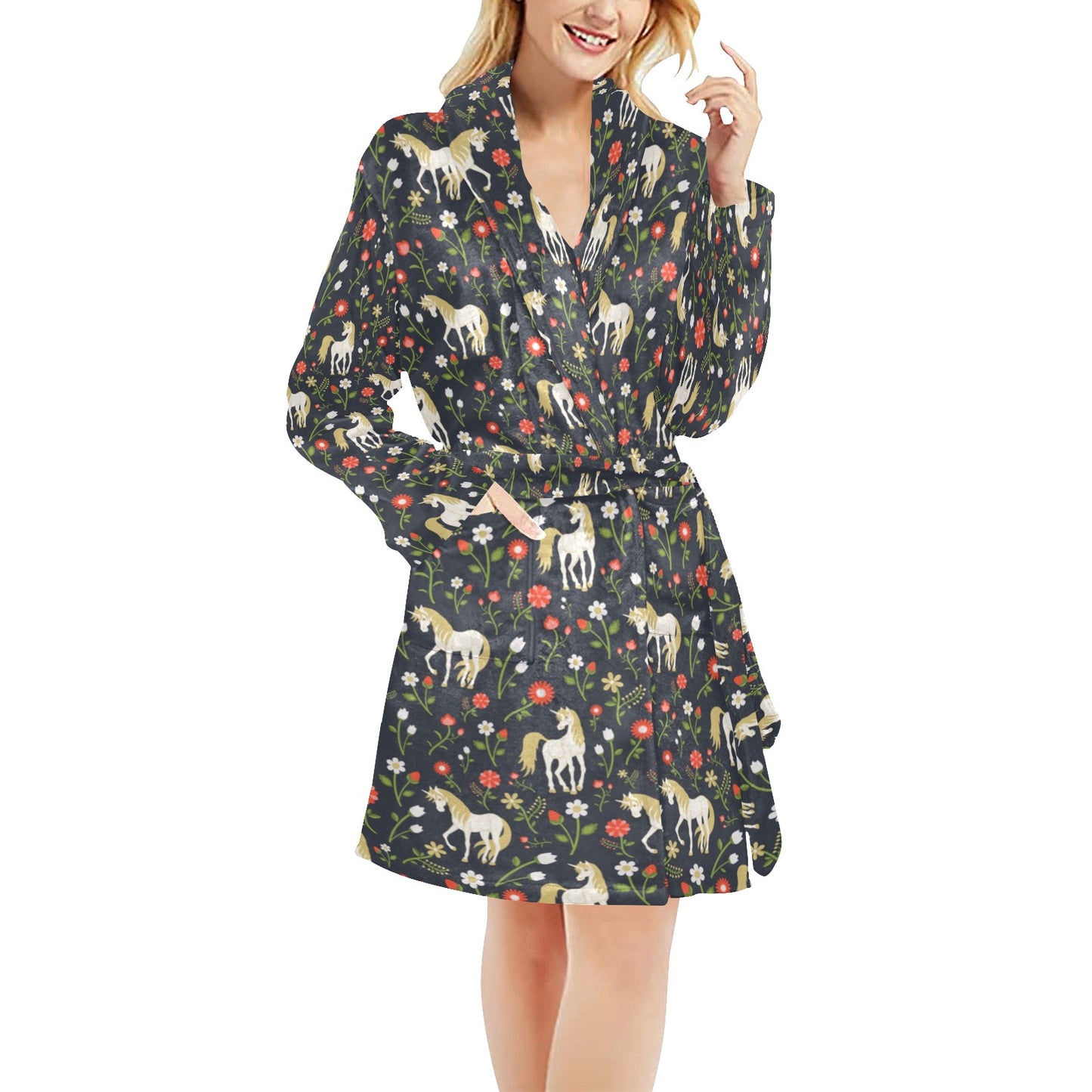 Unicorn Print Design LKS301 Women's Fleece Robe