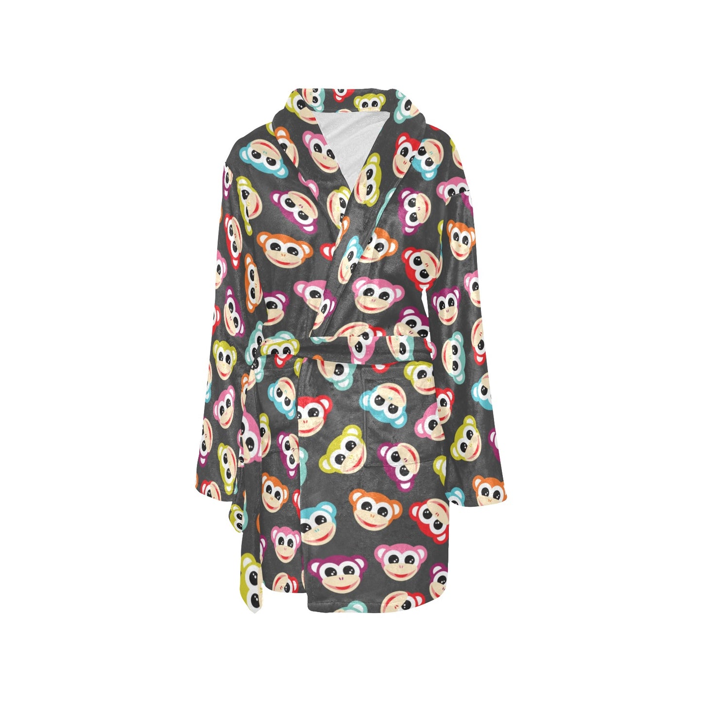 Monkey Head Design Themed Print Women's Fleece Robe