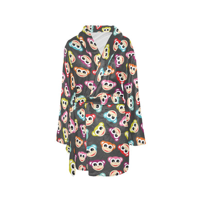 Monkey Head Design Themed Print Women's Fleece Robe