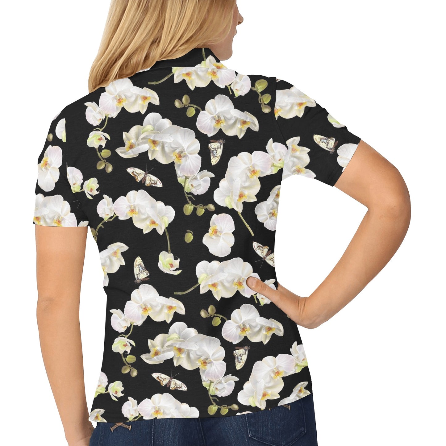 Orchid White Pattern Print Design OR011 Women's Polo Shirt