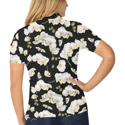 Orchid White Pattern Print Design OR011 Women's Polo Shirt
