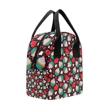 Cupcakes Heart Print Pattern Insulated Lunch Bag