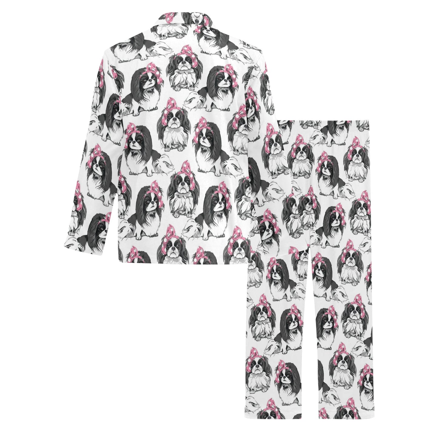 Japanese Chin Pattern Print Design 01 Men's Long Pajama Set