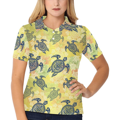 Hawaiian Turtle Tribal Design Print Women's Polo Shirt