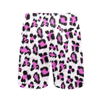 Leopard Pink Skin Print Men's Swim Trunks Beach Shorts