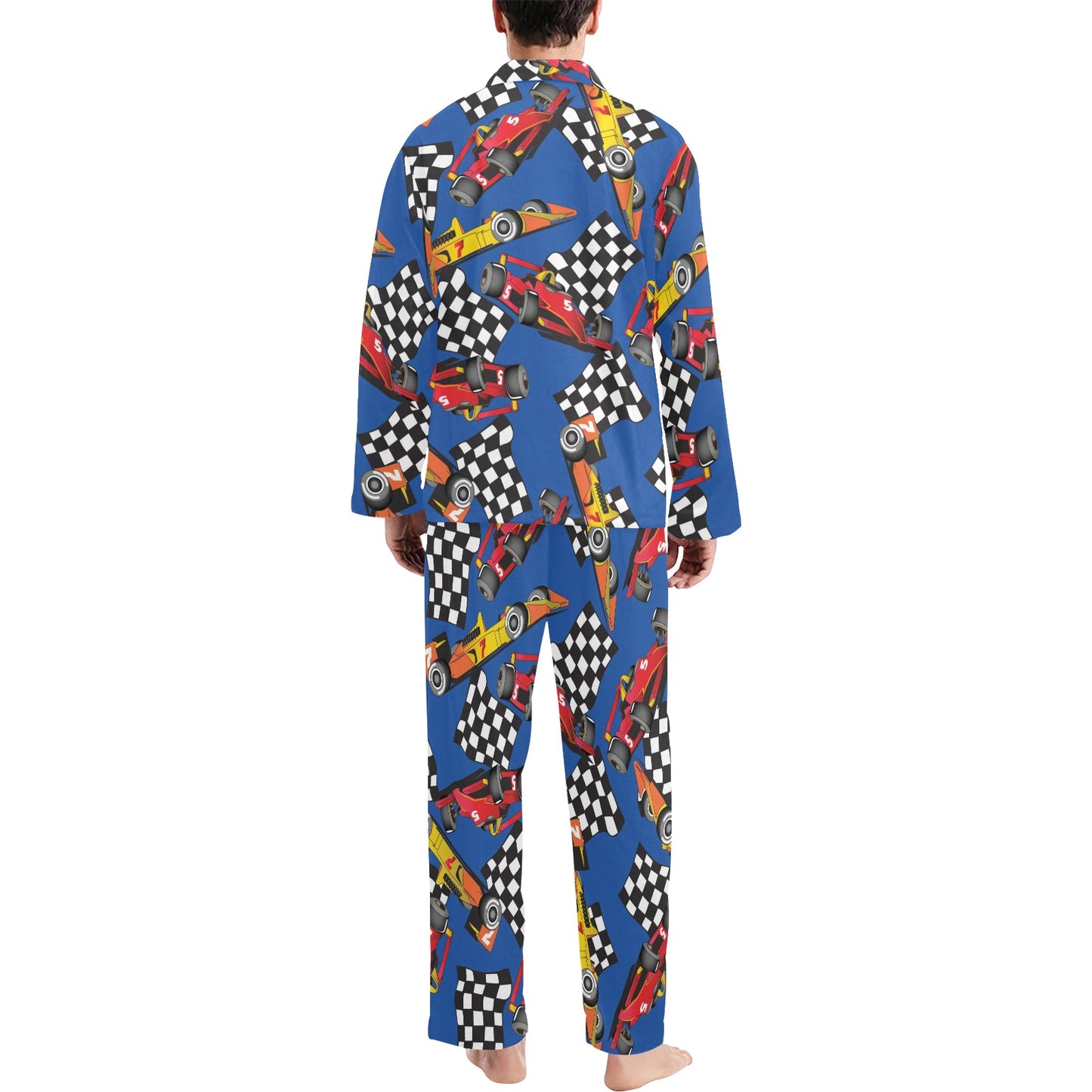 Racing Pattern Print Design A01 Men's Long Pajama Set