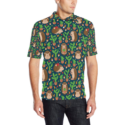 Hedgehog Cactus Pattern Print Design 04 Men Polo Shirt