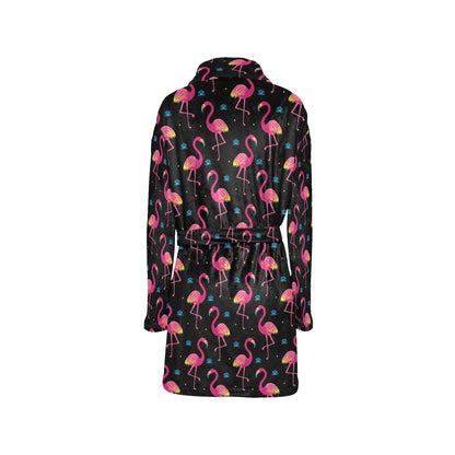 Flamingo Pink Neon Print Pattern Women's Fleece Robe