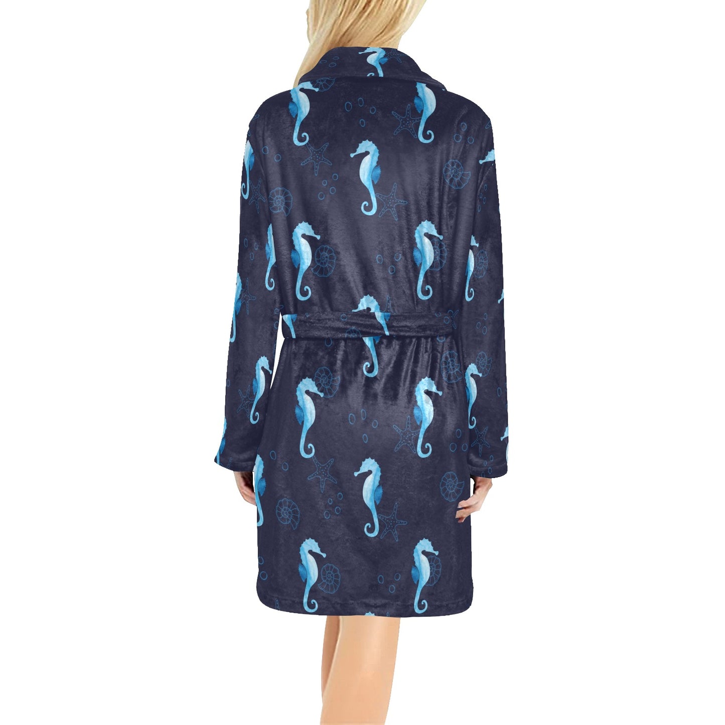 SeaHorse Blue neon Pattern Print Design 03 Women's Fleece Robe