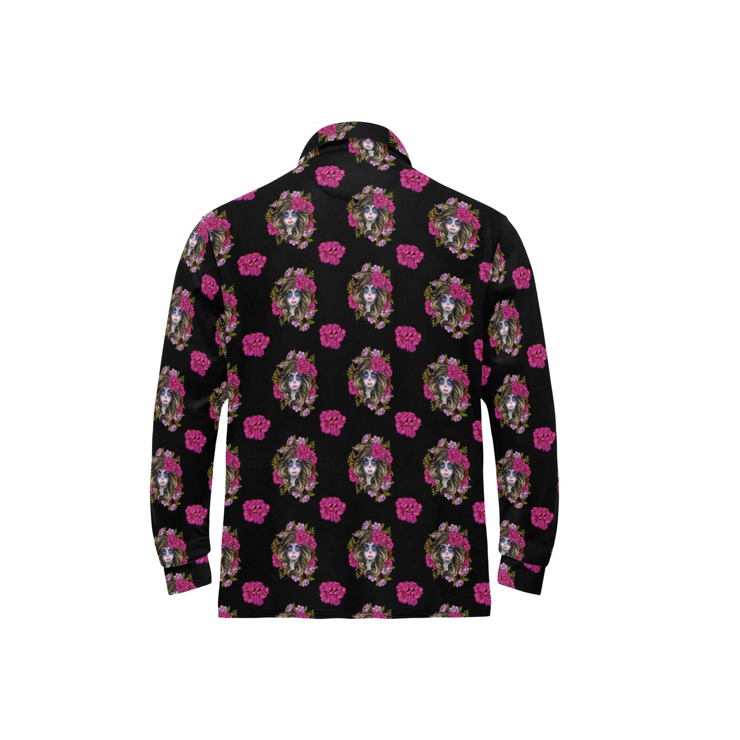 Day of the Dead Makeup Girl Long Sleeve Polo Shirt For Men's