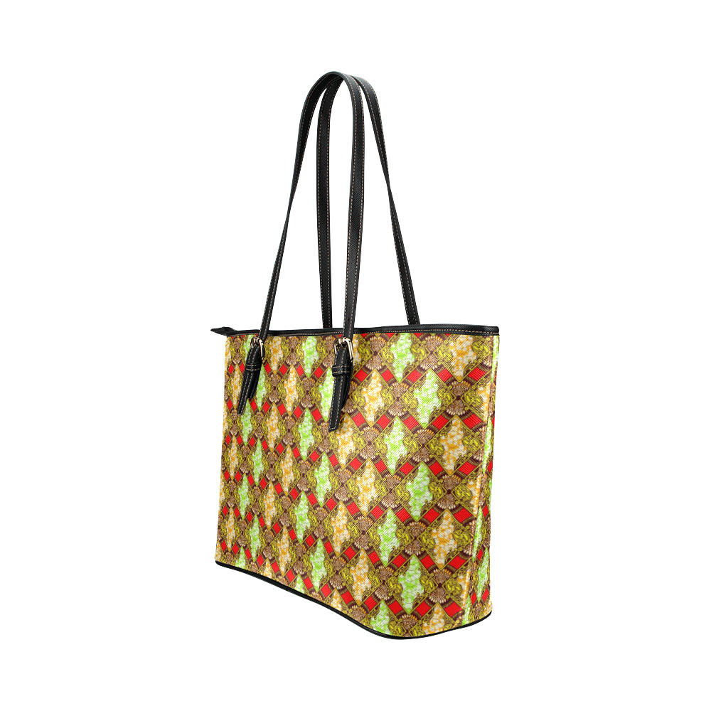 African Classic Print Pattern Leather Tote Bag