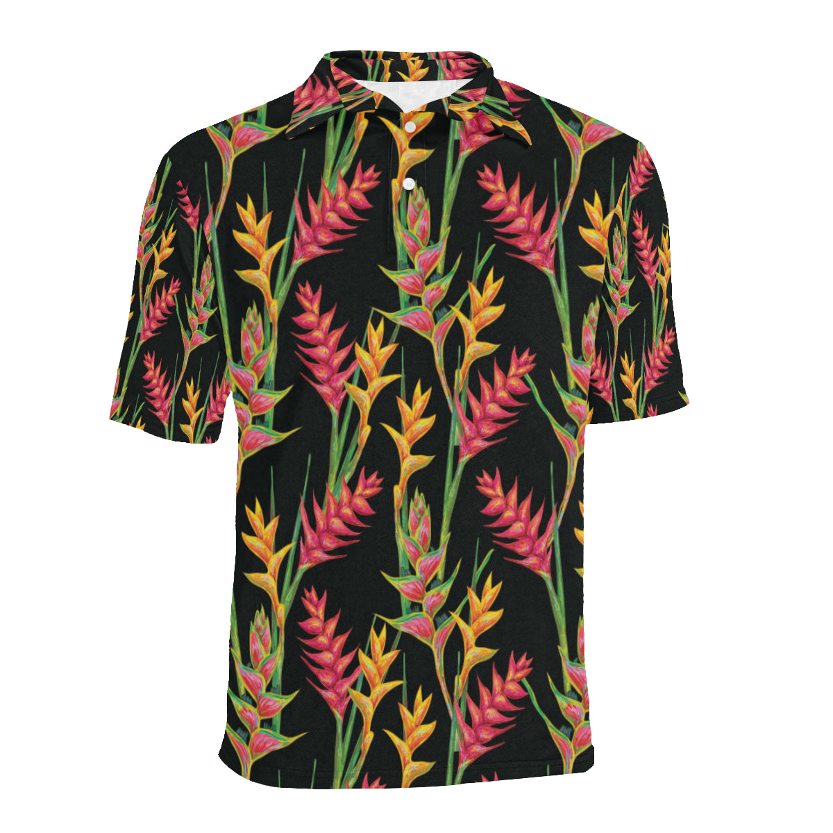 Heliconia Pattern Print Design HL01 Men Polo Shirt