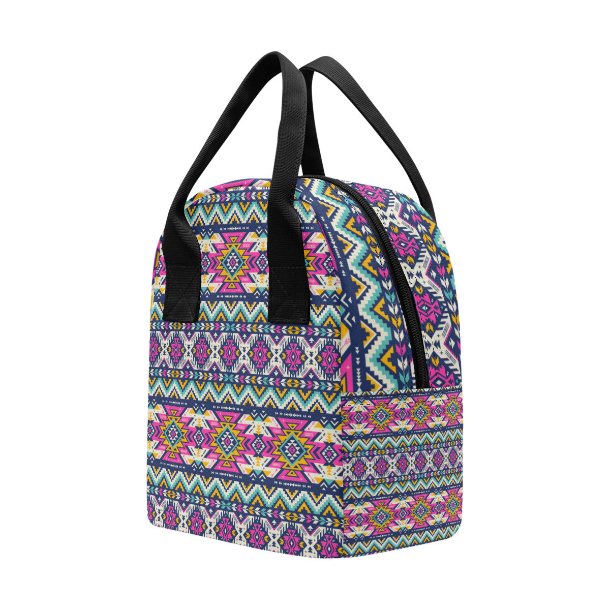 Aztec Pink Geometric Print Pattern Insulated Lunch Bag