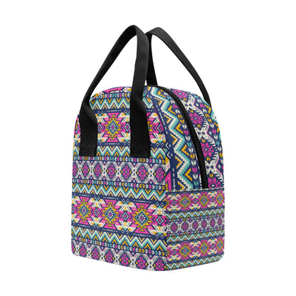 Aztec Pink Geometric Print Pattern Insulated Lunch Bag
