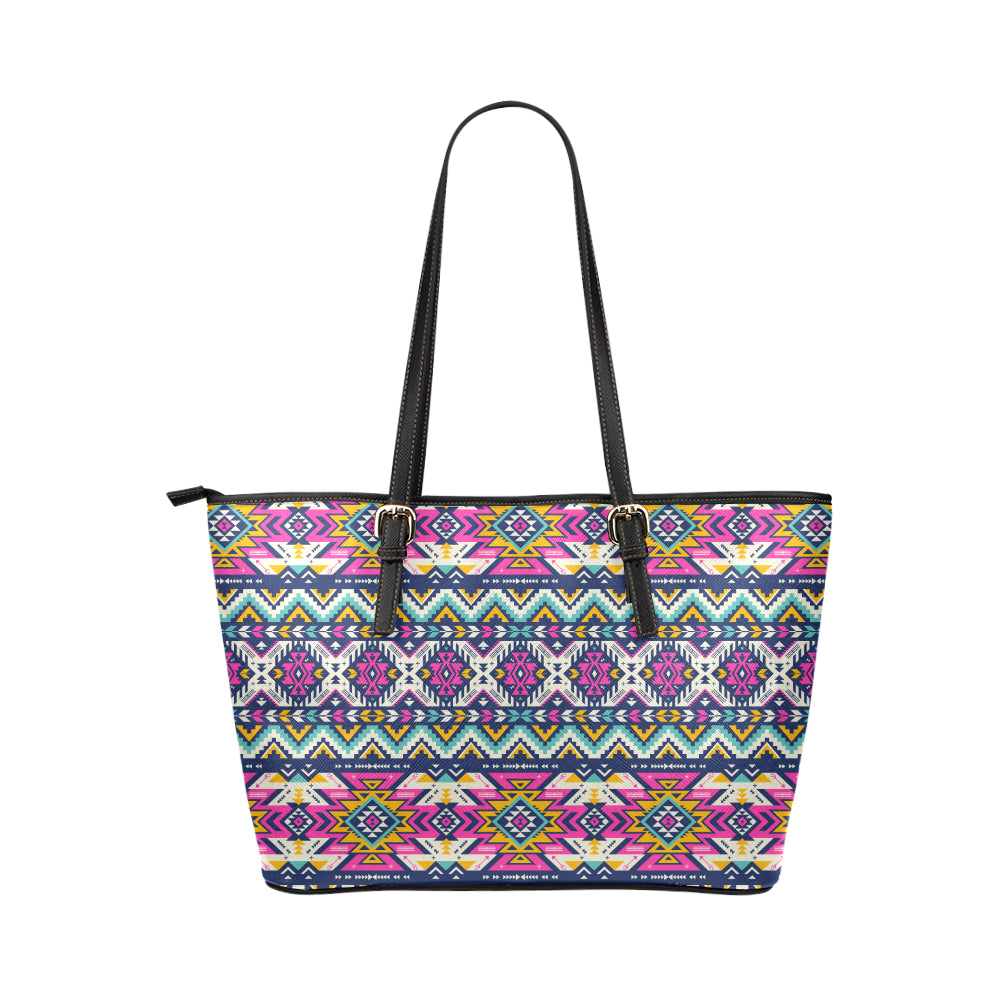 Aztec Pink Geometric Print Pattern Leather Tote Bag
