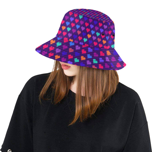 Heart Pixel Pattern Print Design HE03 Unisex Bucket Hat