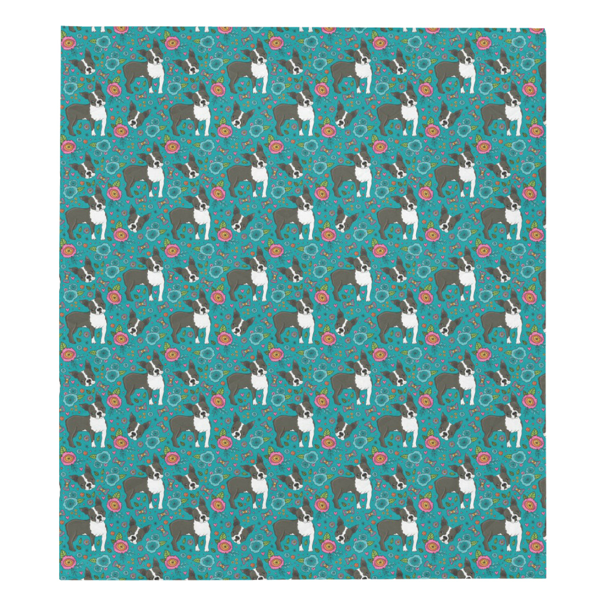 Boston Terrier Pattern Print Design 07 Premium Quilt