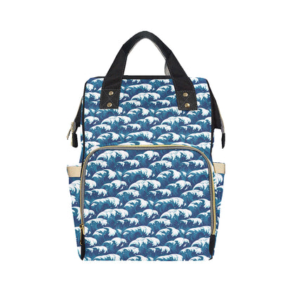 Ocean Wave Pattern Print Diaper Bag Backpack