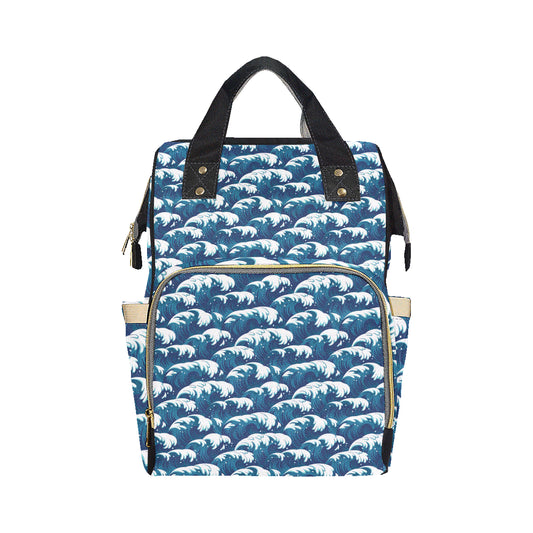 Ocean Wave Pattern Print Diaper Bag Backpack