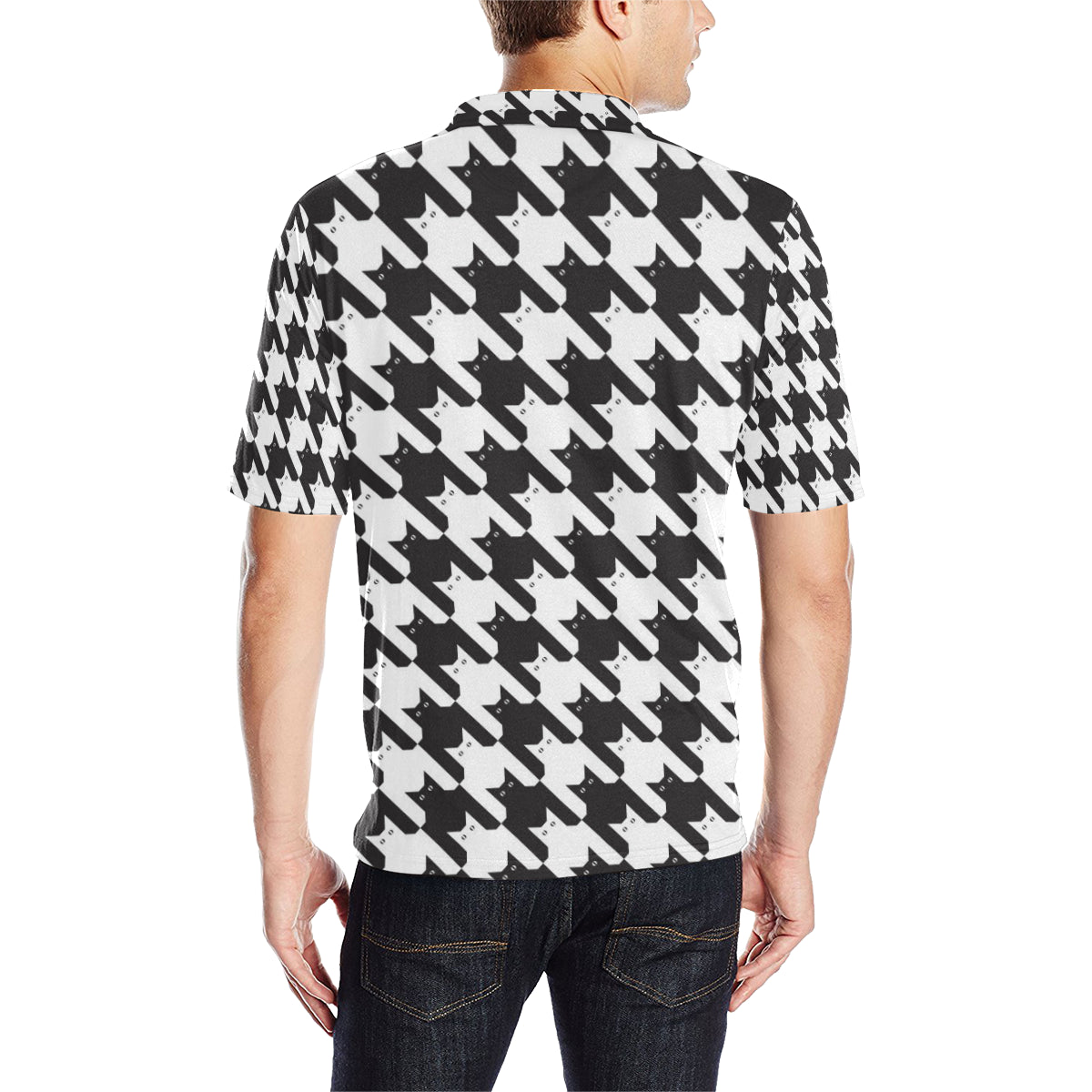 Cat HoundstoothPattern Print Design 01 Men Polo Shirt