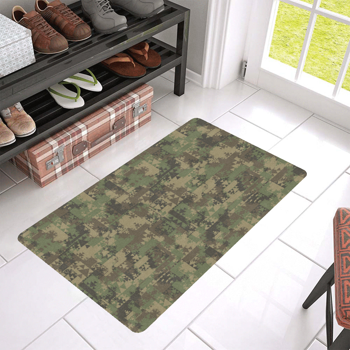 Camouflage Aztec Green Army Print Rubber Doormat