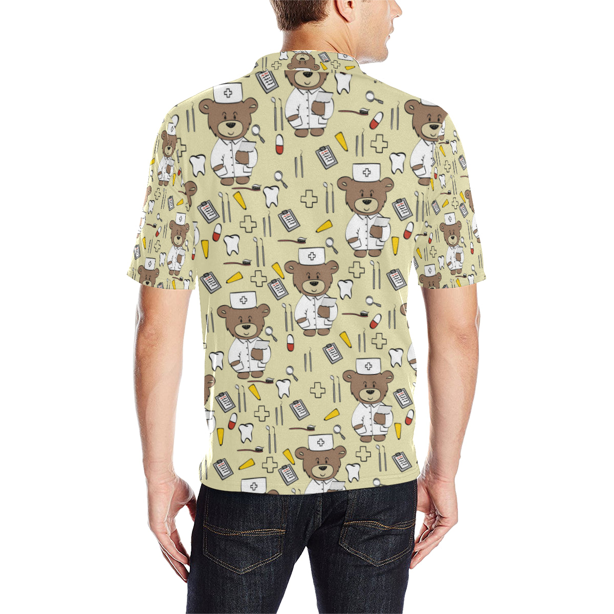 Nurse Bear Pattern Print Design A02 Men Polo Shirt