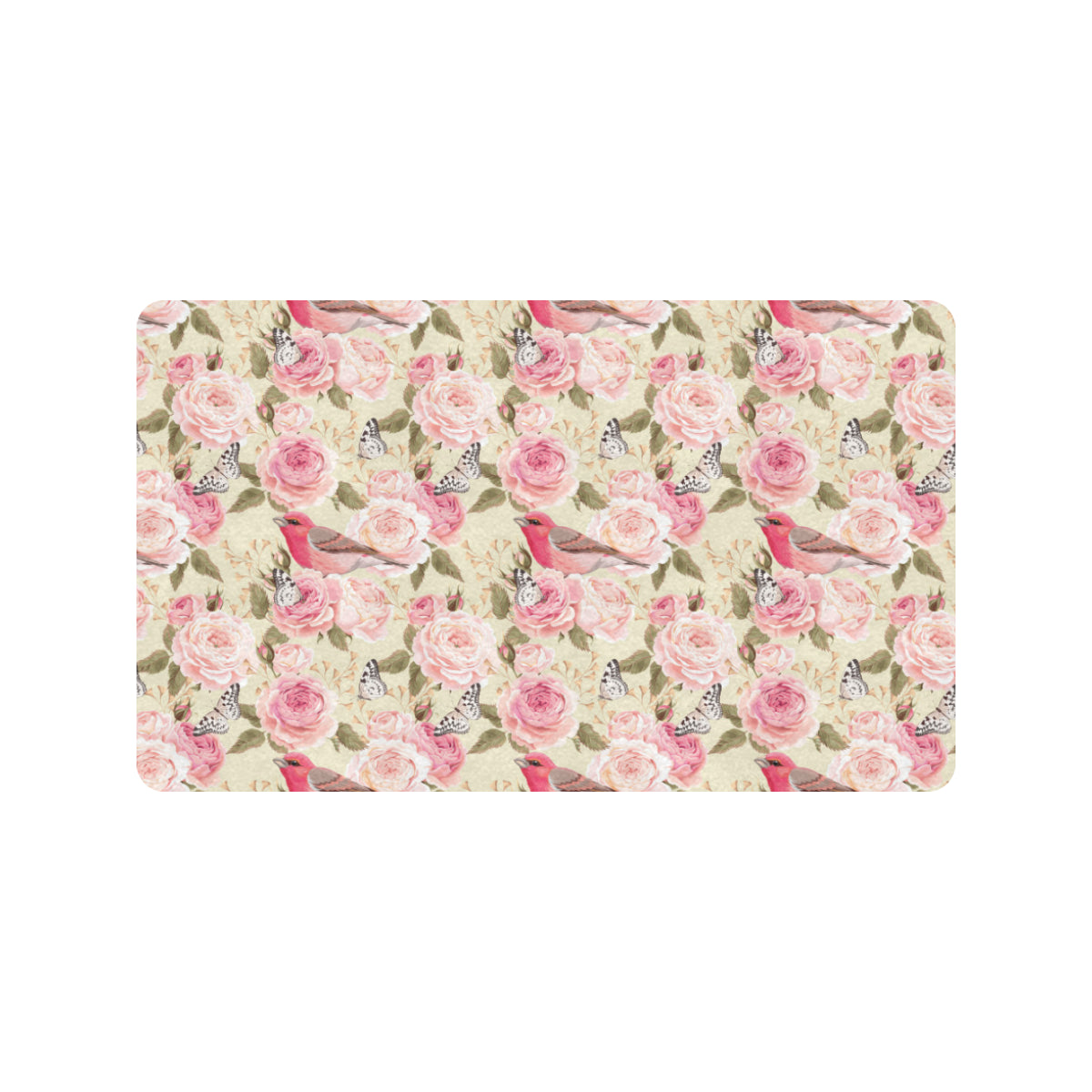 Bird Butterfly Pink Flower Print Pattern Rubber Doormat