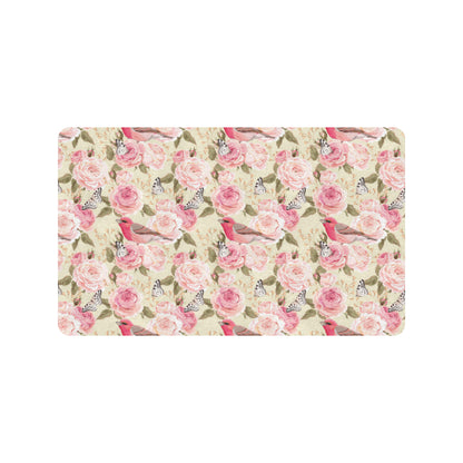 Bird Butterfly Pink Flower Print Pattern Rubber Doormat