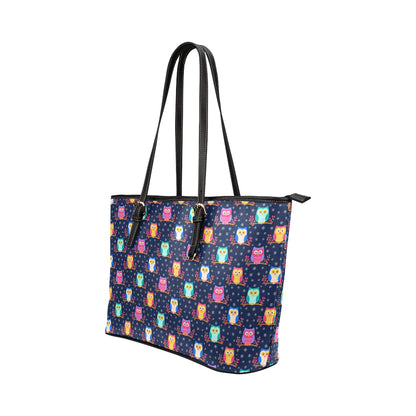 Owl Cute Themed Design Print Leather Tote Bag