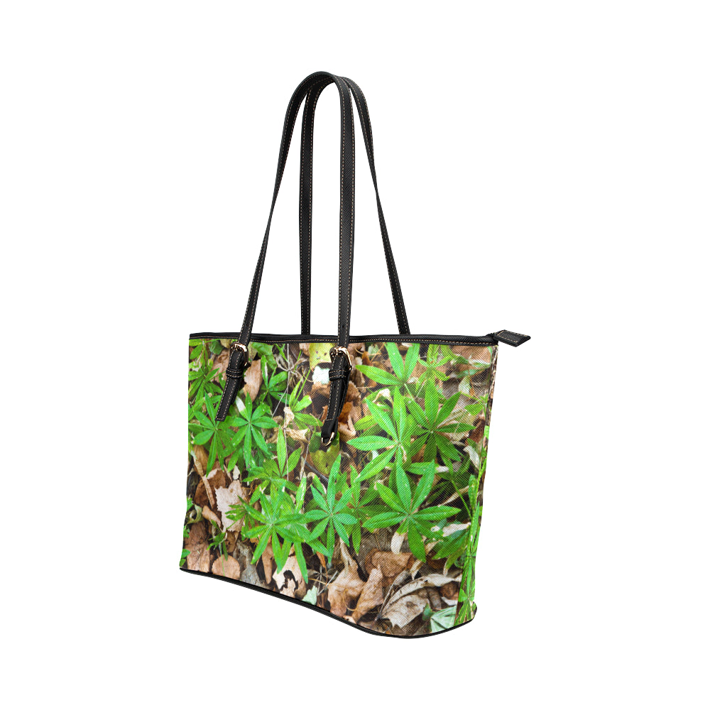 Camouflage Realistic Tree Fresh Print Leather Tote Bag