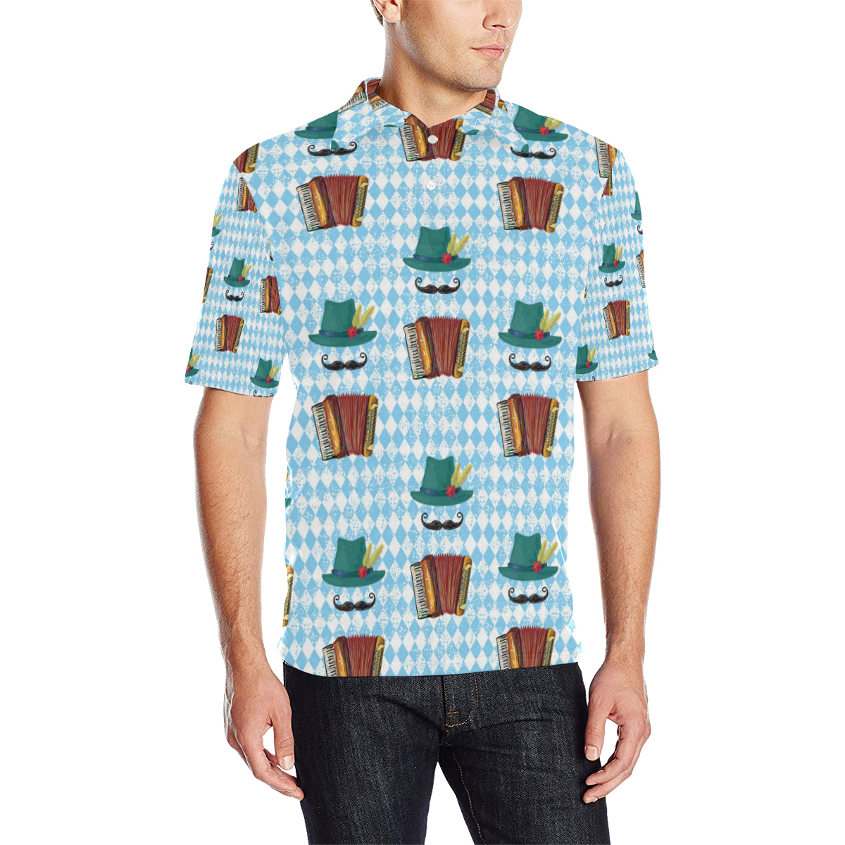 Accordion Mustache Pattern Print Design 01 Men Polo Shirt