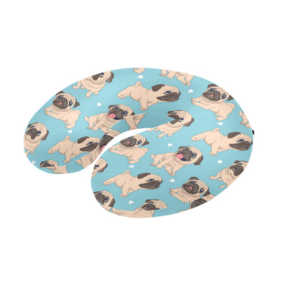Pug Pattern Print Design A03 U-Shaped Travel Neck Pillow