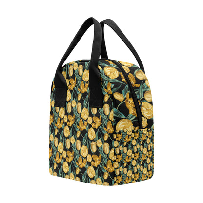 Elegant Yellow Tulip Print Insulated Lunch Bag