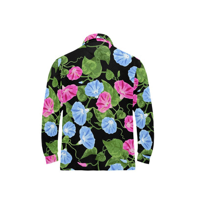 Morning Glory Pattern Print Design MG04 Long Sleeve Polo Shirt For Men's