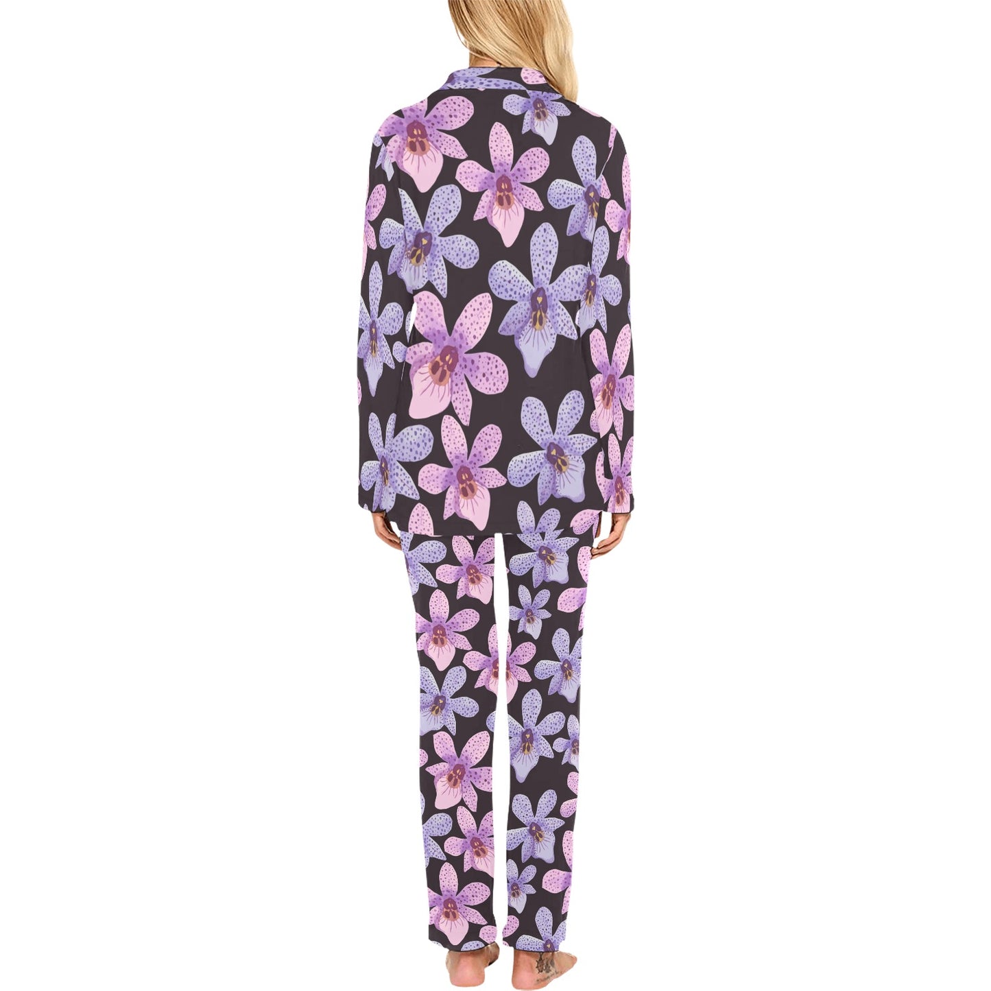 Orchid Pattern Print Design OR08 Women's Long Pajama Set