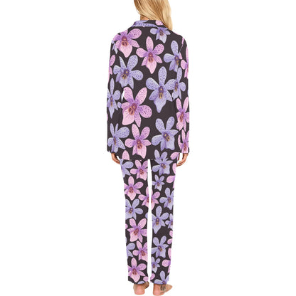 Orchid Pattern Print Design OR08 Women's Long Pajama Set