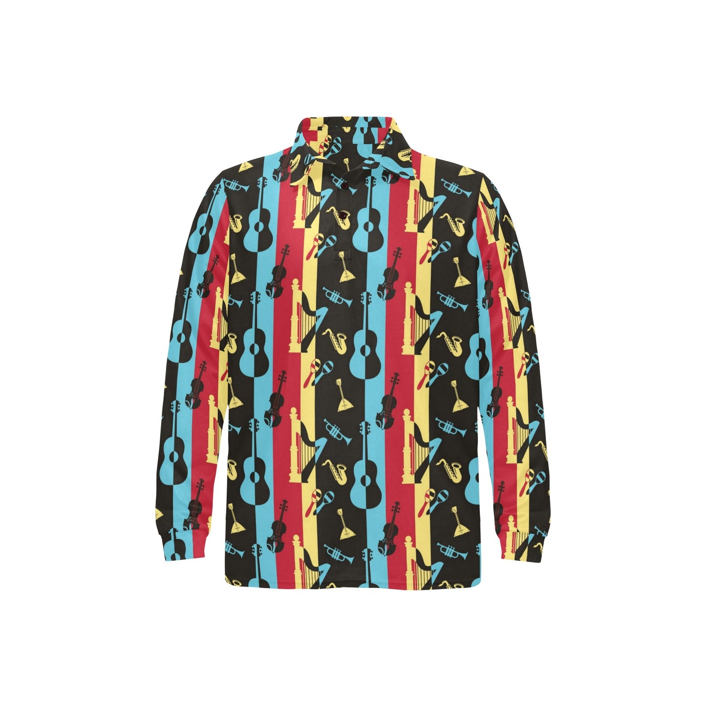 Jazz Pattern Print Design 02 Long Sleeve Polo Shirt For Men's