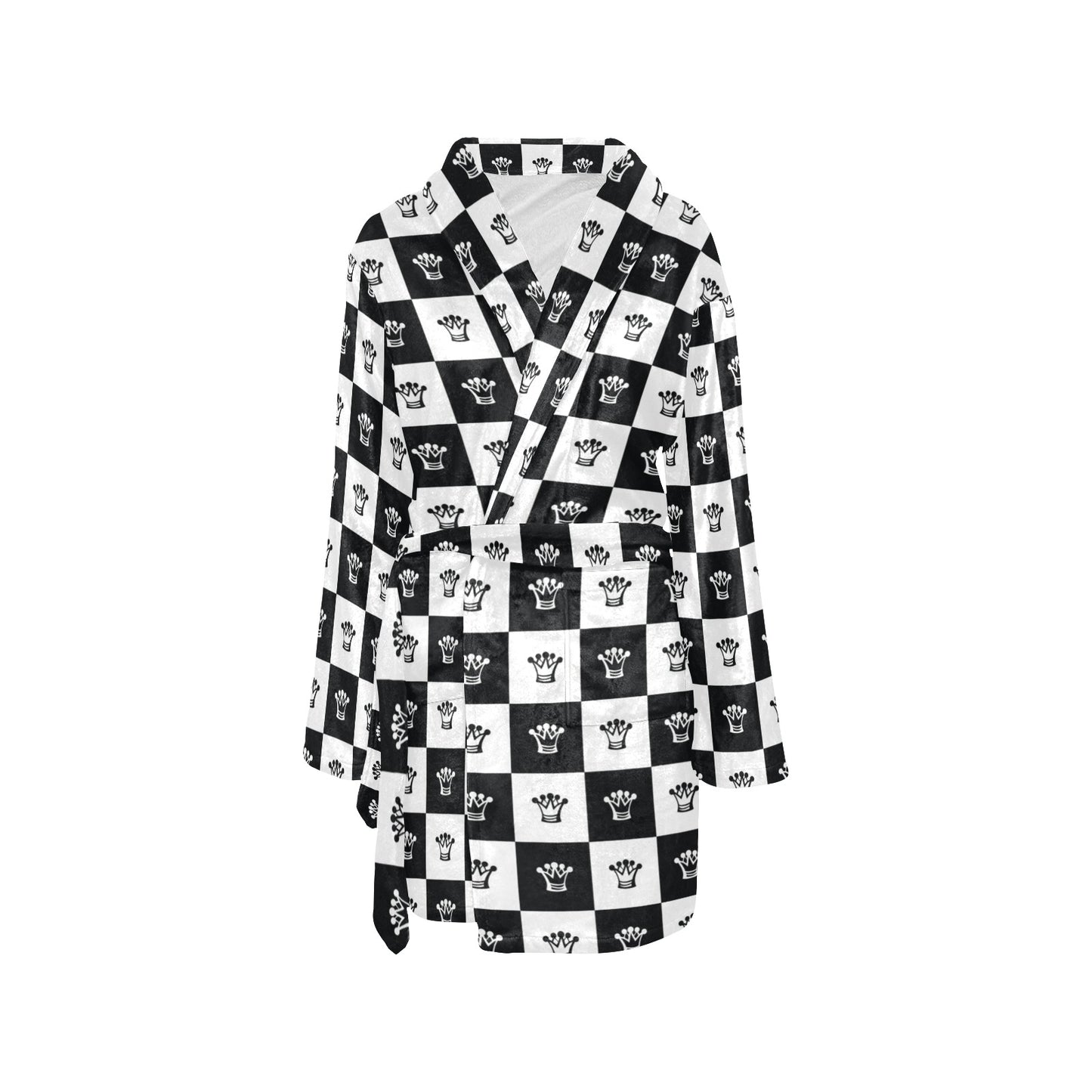 Checkered Flag Crown Pattern Women's Fleece Robe
