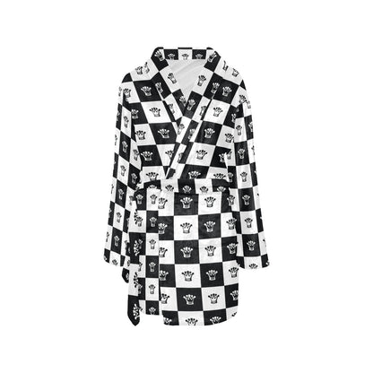 Checkered Flag Crown Pattern Women's Fleece Robe