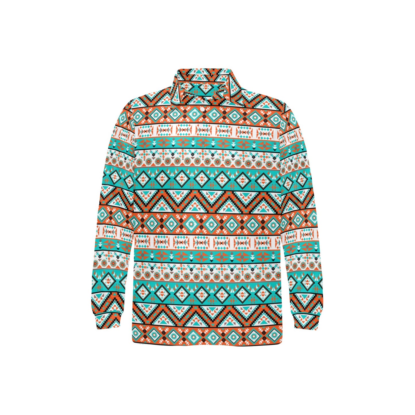 Navajo Style Print Pattern Long Sleeve Polo Shirt For Men's