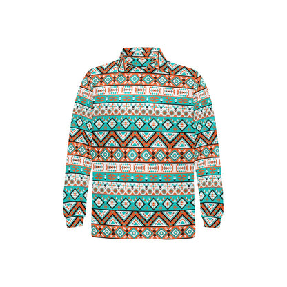 Navajo Style Print Pattern Long Sleeve Polo Shirt For Men's