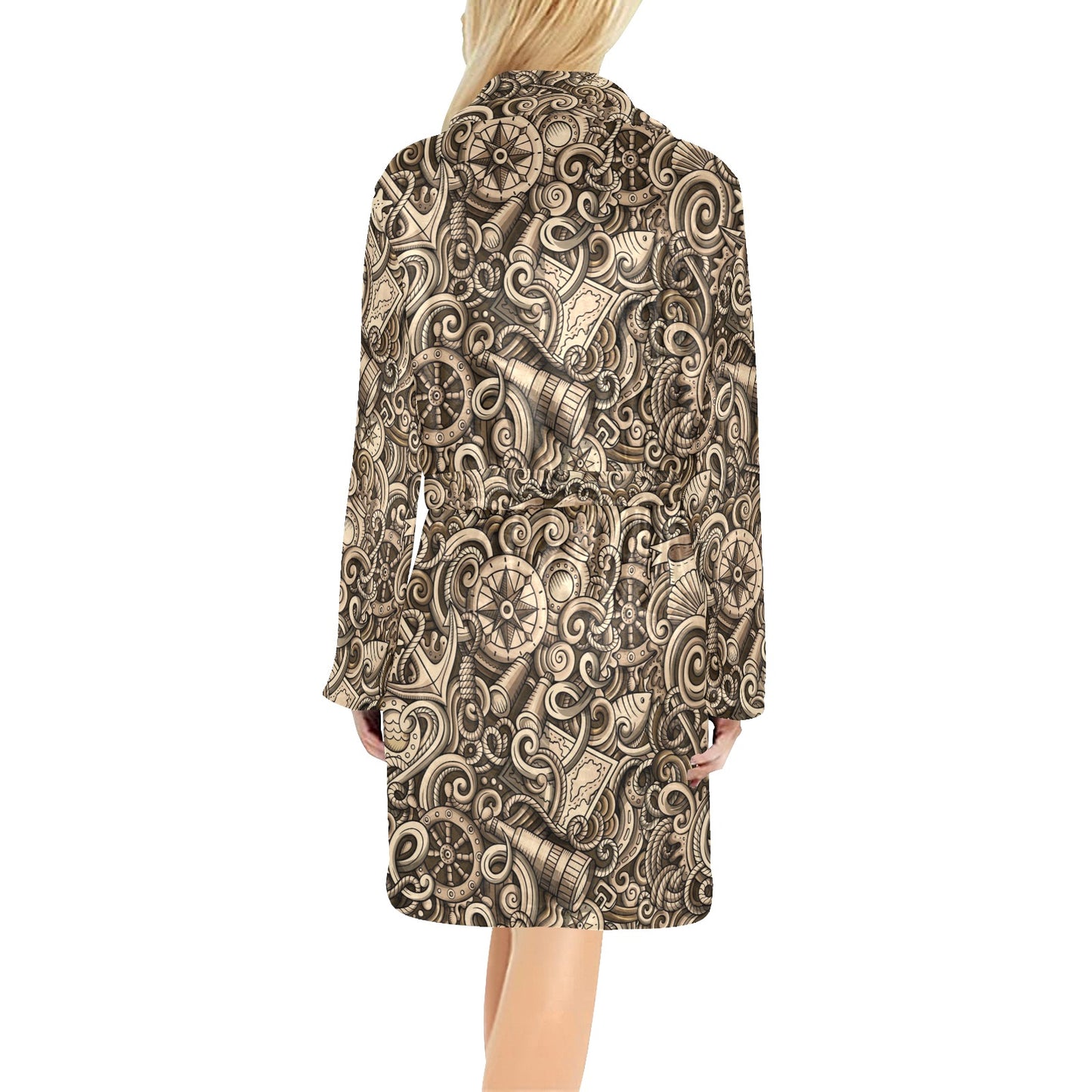 Nautical Tattoo Design Themed Print Women's Fleece Robe